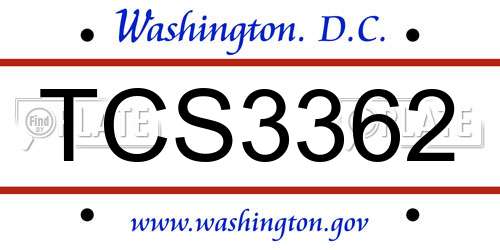 TCS3362 District Of Columbia License Plate