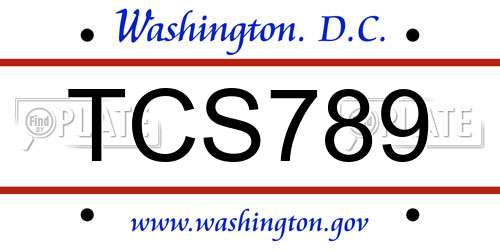 TCS789 District Of Columbia License Plate