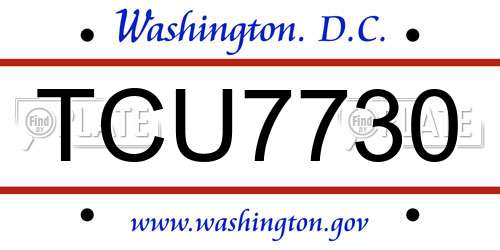 TCU7730 District Of Columbia License Plate