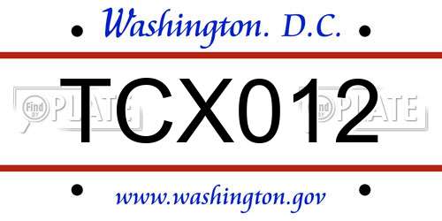 TCX012 District Of Columbia License Plate
