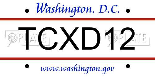 TCXD12 District Of Columbia License Plate
