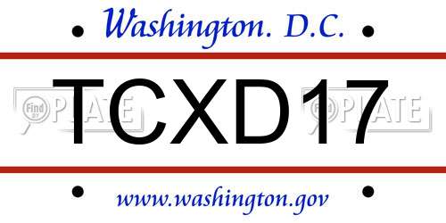 TCXD17 District Of Columbia License Plate