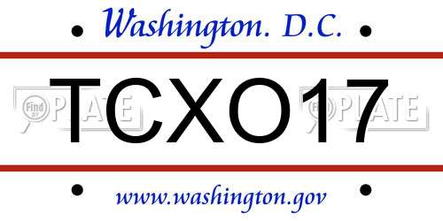 TCXO17 District Of Columbia License Plate