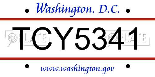 TCY5341 District Of Columbia License Plate