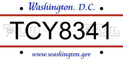 TCY8341 District Of Columbia License Plate