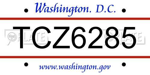 TCZ6285 District Of Columbia License Plate
