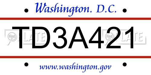 TD3A421 District Of Columbia License Plate