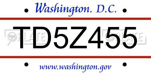 TD5Z455 District Of Columbia License Plate