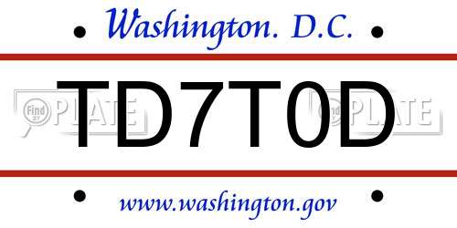 TD7T0D District Of Columbia License Plate