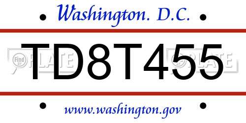 TD8T455 District Of Columbia License Plate