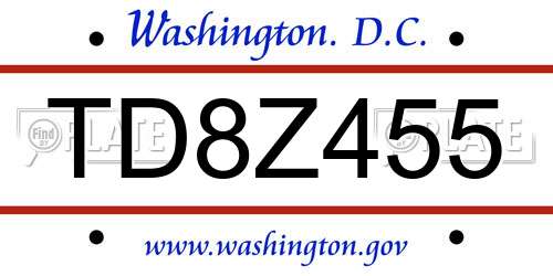 TD8Z455 District Of Columbia License Plate