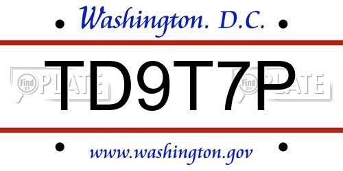 TD9T7P District Of Columbia License Plate