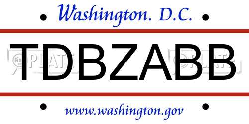 TDBZABB District Of Columbia License Plate