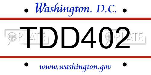 TDD402 District Of Columbia License Plate