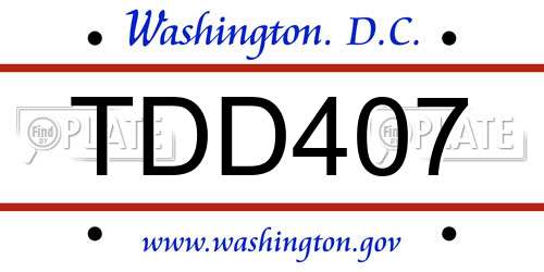TDD407 District Of Columbia License Plate
