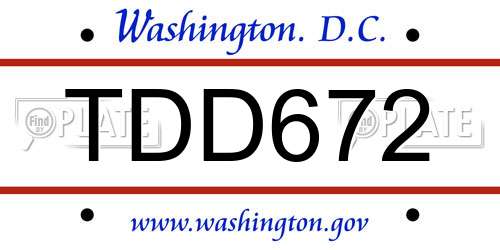 TDD672 District Of Columbia License Plate