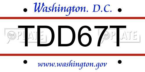 TDD67T District Of Columbia License Plate