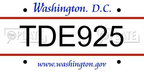 TDE925 District Of Columbia License Plate
