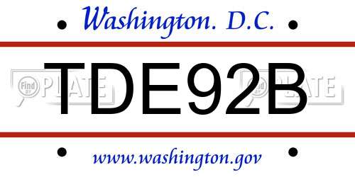 TDE92B District Of Columbia License Plate