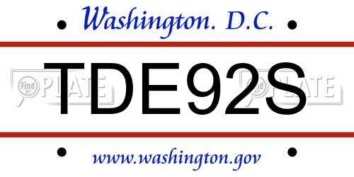 TDE92S District Of Columbia License Plate
