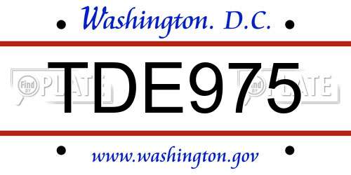 TDE975 District Of Columbia License Plate