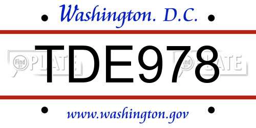 TDE978 District Of Columbia License Plate