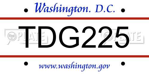 TDG225 District Of Columbia License Plate
