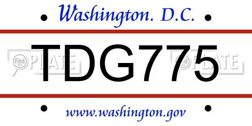 TDG775 District Of Columbia License Plate
