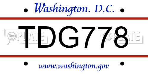 TDG778 District Of Columbia License Plate
