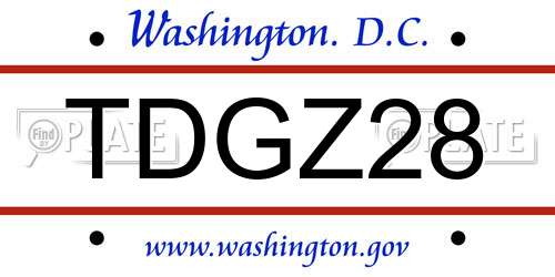 TDGZ28 District Of Columbia License Plate