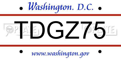 TDGZ75 District Of Columbia License Plate
