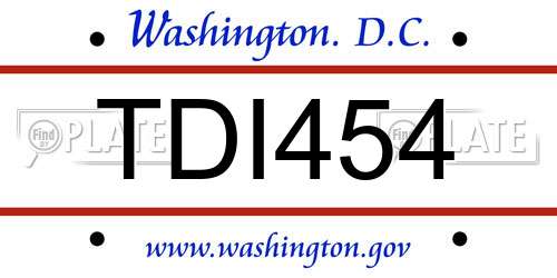 TDI454 District Of Columbia License Plate