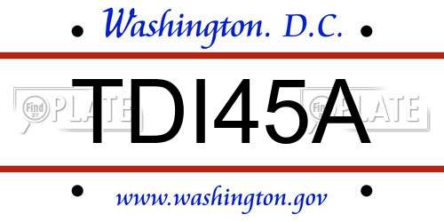 TDI45A District Of Columbia License Plate