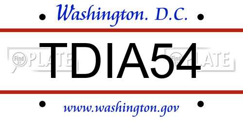 TDIA54 District Of Columbia License Plate
