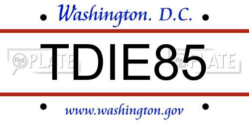 TDIE85 District Of Columbia License Plate