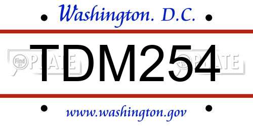 TDM254 District Of Columbia License Plate