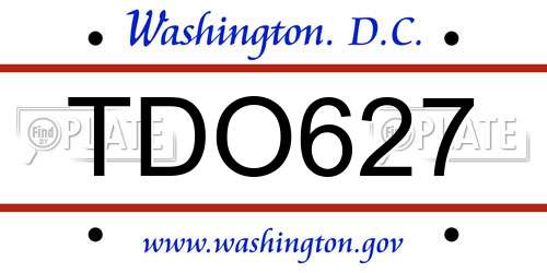 TDO627 District Of Columbia License Plate