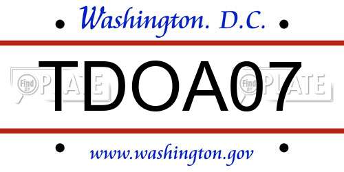 TDOA07 District Of Columbia License Plate