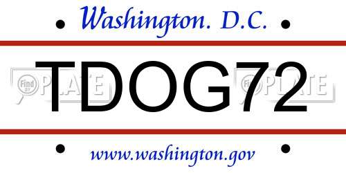 TDOG72 District Of Columbia License Plate