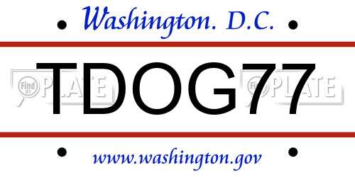 TDOG77 District Of Columbia License Plate