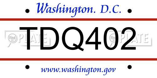 TDQ402 District Of Columbia License Plate