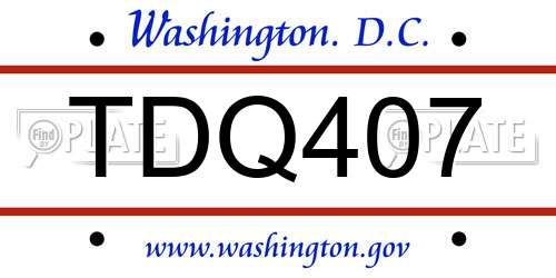TDQ407 District Of Columbia License Plate