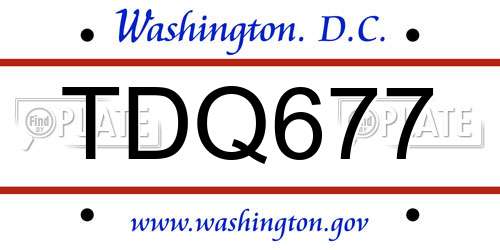 TDQ677 District Of Columbia License Plate