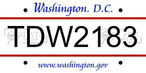 TDW2183 District Of Columbia License Plate