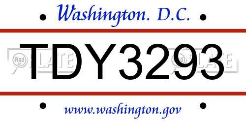 TDY3293 District Of Columbia License Plate