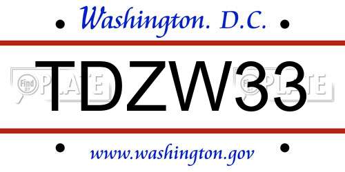 TDZW33 District Of Columbia License Plate