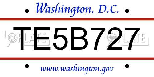 TE5B727 District Of Columbia License Plate