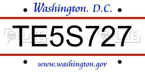 TE5S727 District Of Columbia License Plate