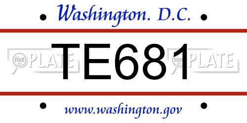 TE681 District Of Columbia License Plate