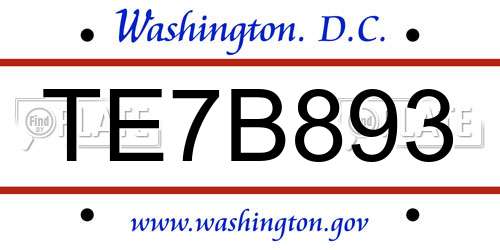 TE7B893 District Of Columbia License Plate